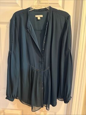 Coldwater Creek Teal Button-Front Peplum Tunic